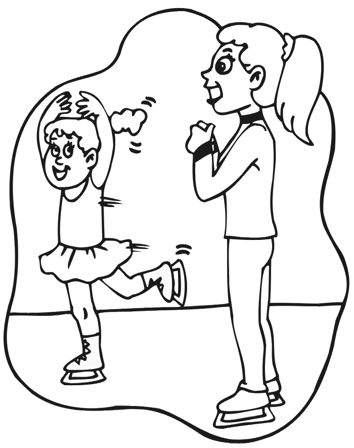 Figure Skating Coloring Page | Girl Skater Being Coached