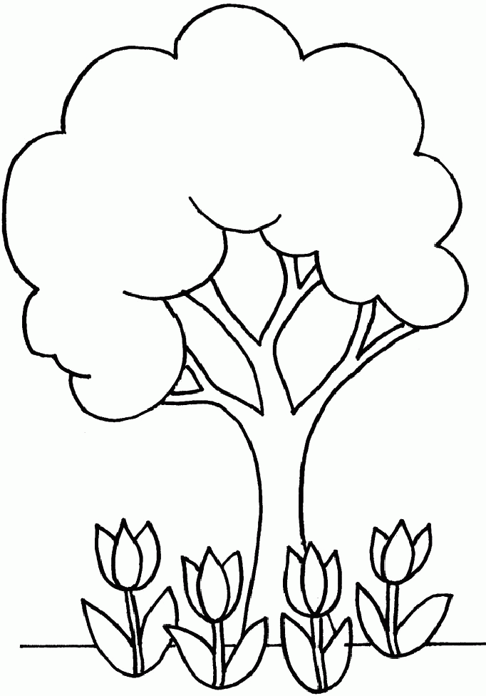 Little Tree And Flowers Coloring Pages Trees Coloring Pages 