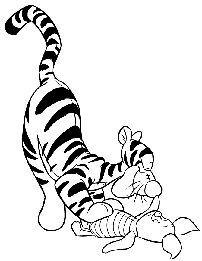 Tigger Playing With Piglet Coloring Page | HM Coloring Pages