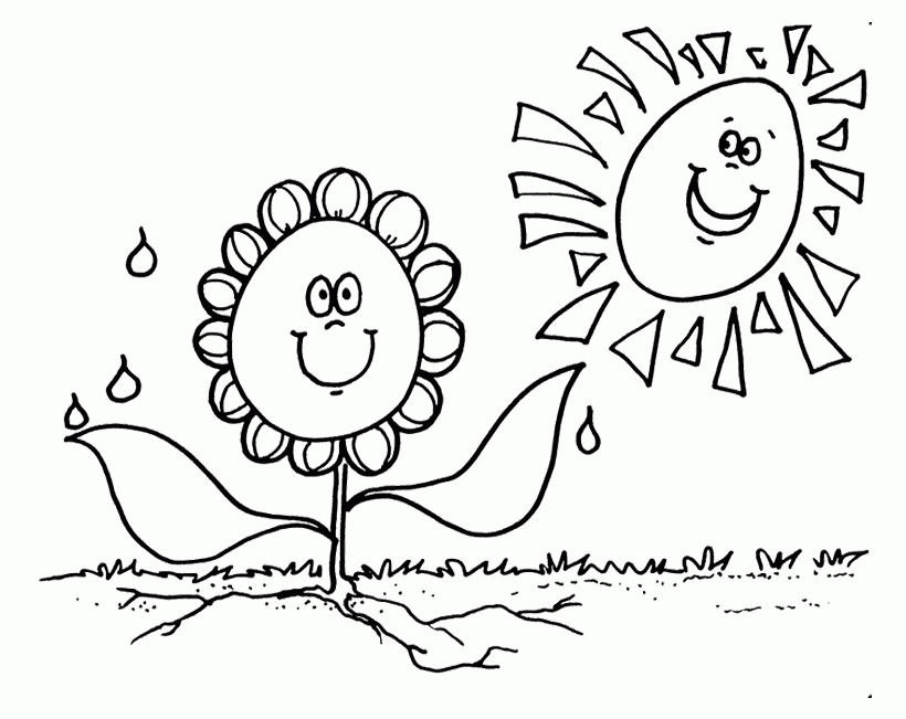 Sun Flower Happy Spring Day Coloring Pages - Spring Day Coloring