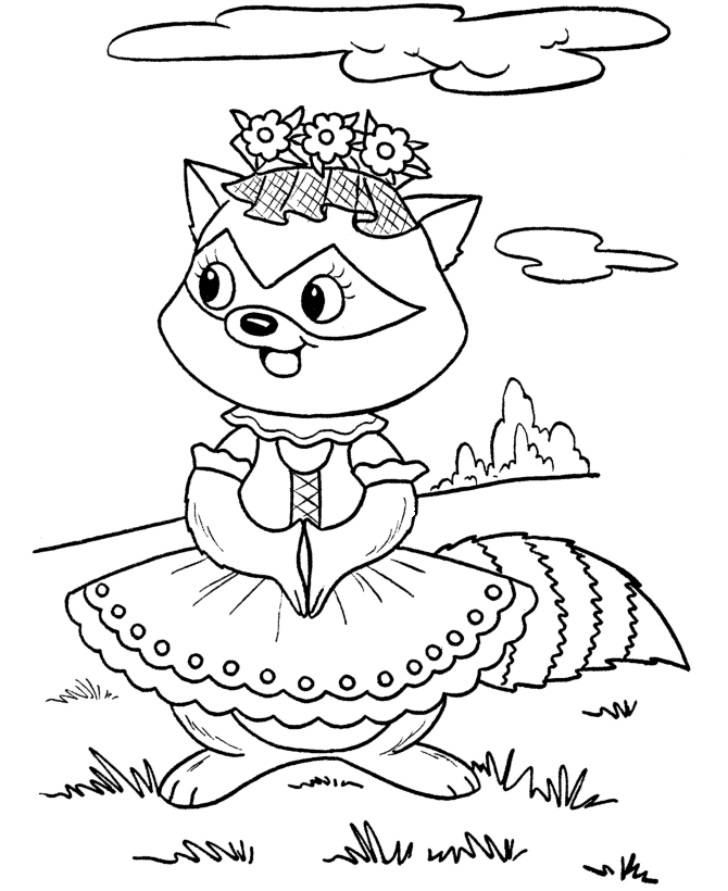 Easter Kids Coloring Pages - Free Printable Raccoon dressed up