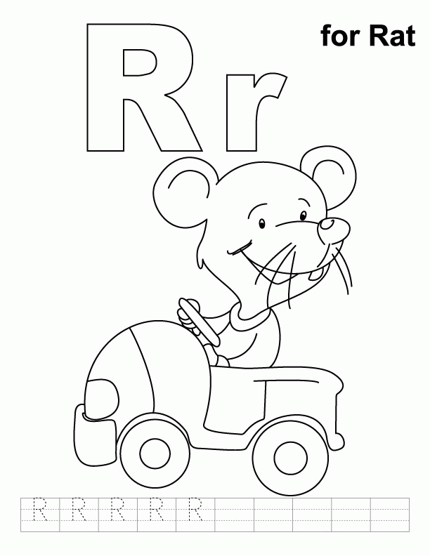 R for rat coloring page with handwriting practice | Download Free