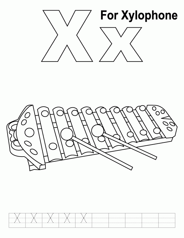 X for xylophone coloring page with handwriting practice | Download
