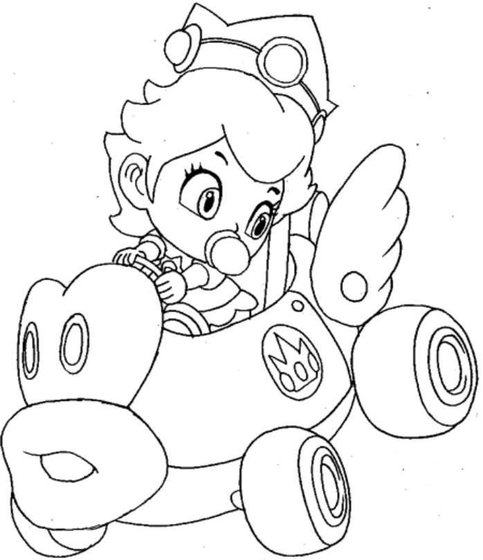 Print Princess Peach Mario Kart Wii Coloring Pages or Download