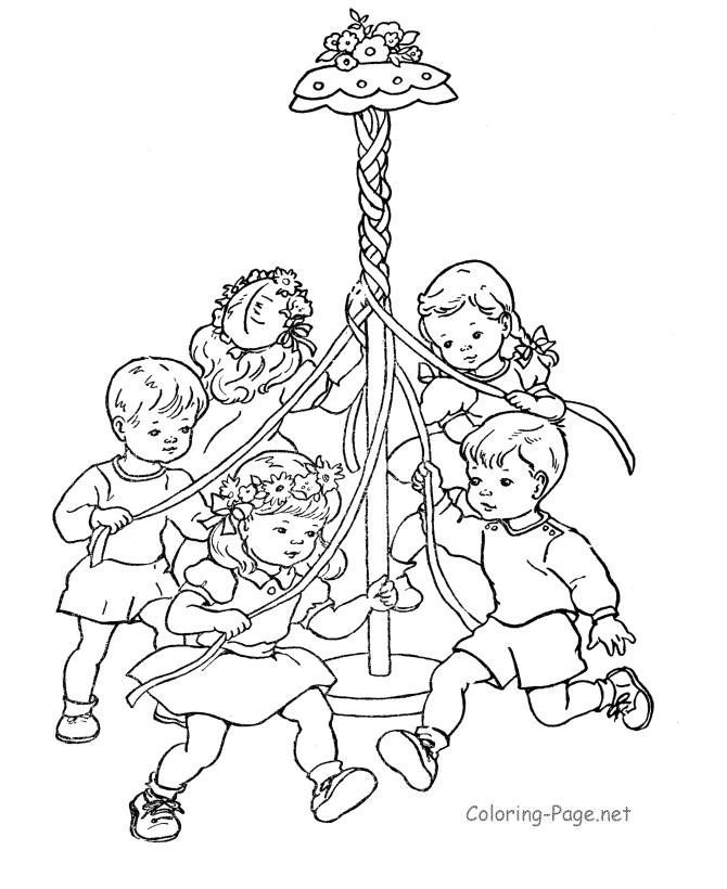 Spring coloring page - The May Pole