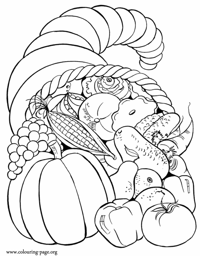 Thanksgiving - Cornucopia full of vegetables coloring page
