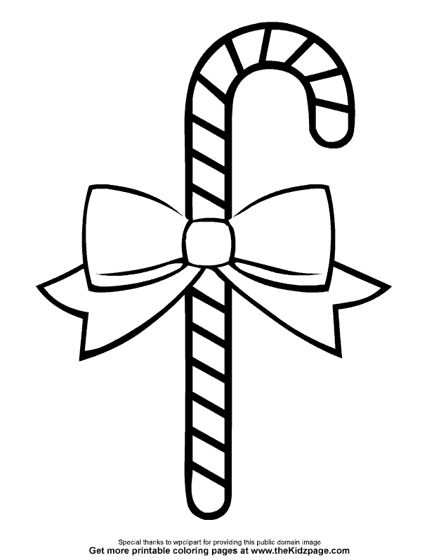 Candy Cane with a Bow - Free| Coloring Pages for Kids 