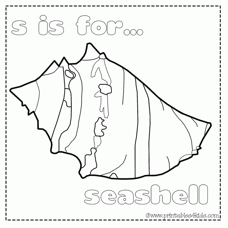 S is for Seashell coloring page : Printables for Kids 