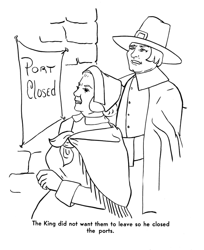 Pilgrims First Thanksgiving Coloring Page - King James orders