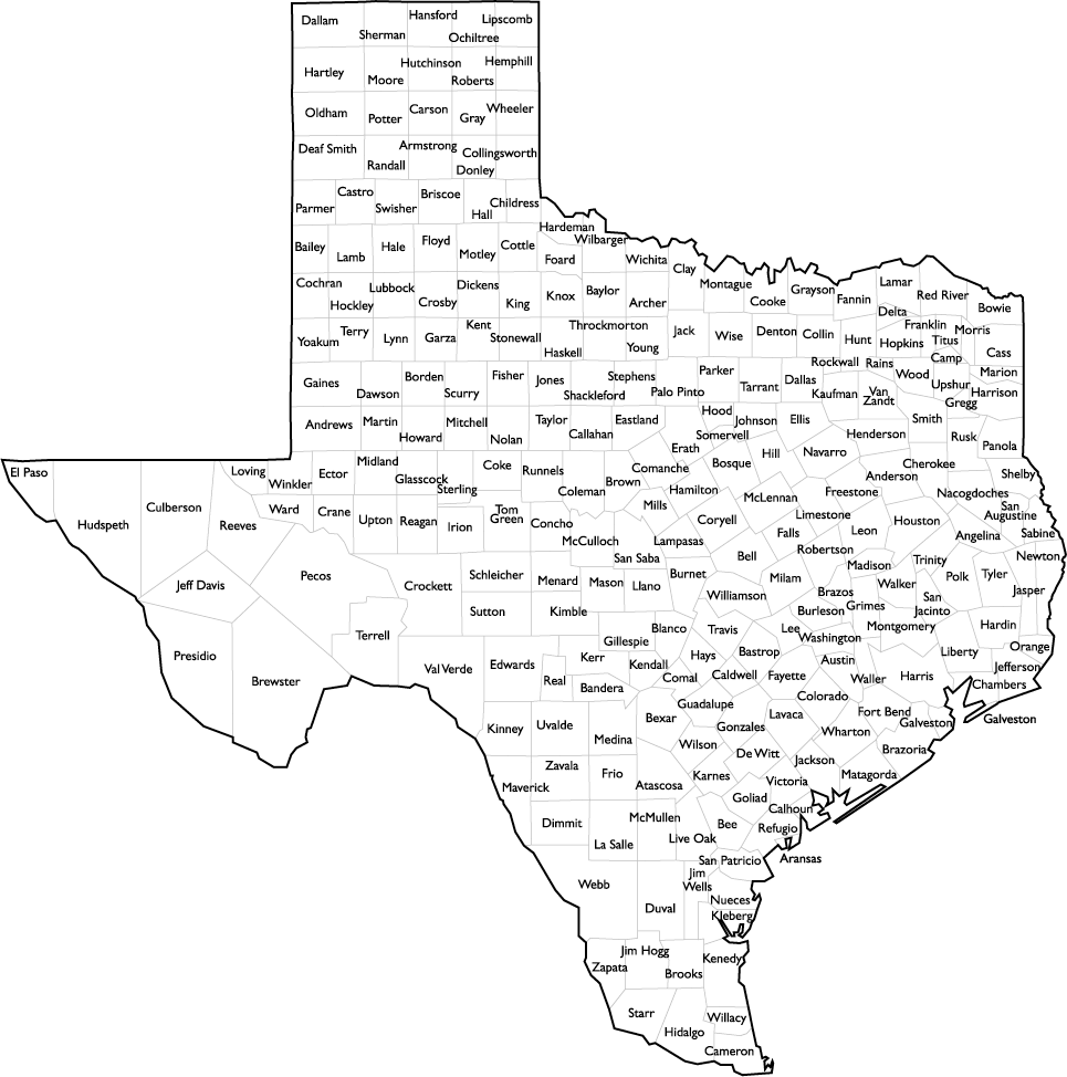 Texas Counties Map With County Names Poster | ubicaciondepersonas.cdmx