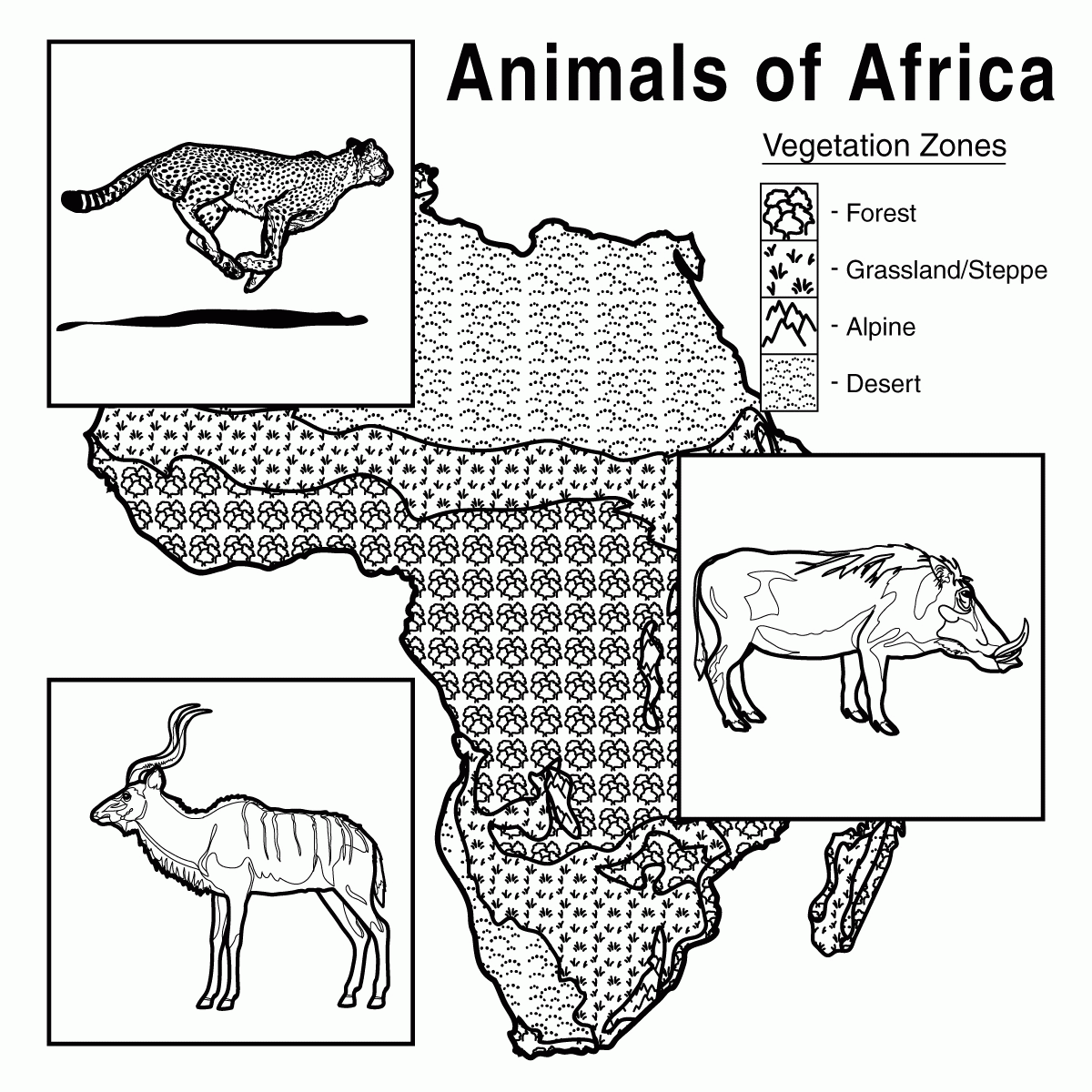 Free Coloring Page African Animals, Download Free Coloring Page African