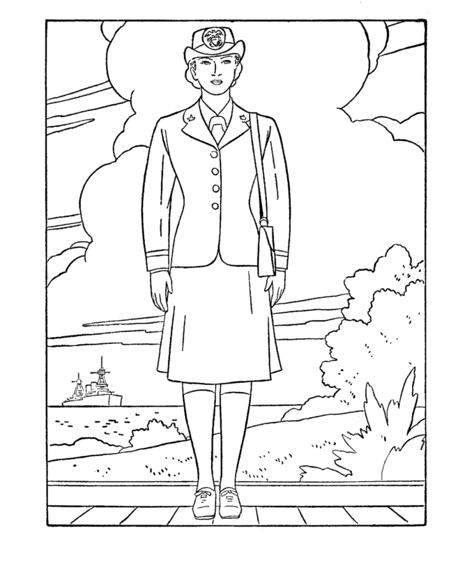 Armed Forces Day Coloring Pages | Navy female officer coloring