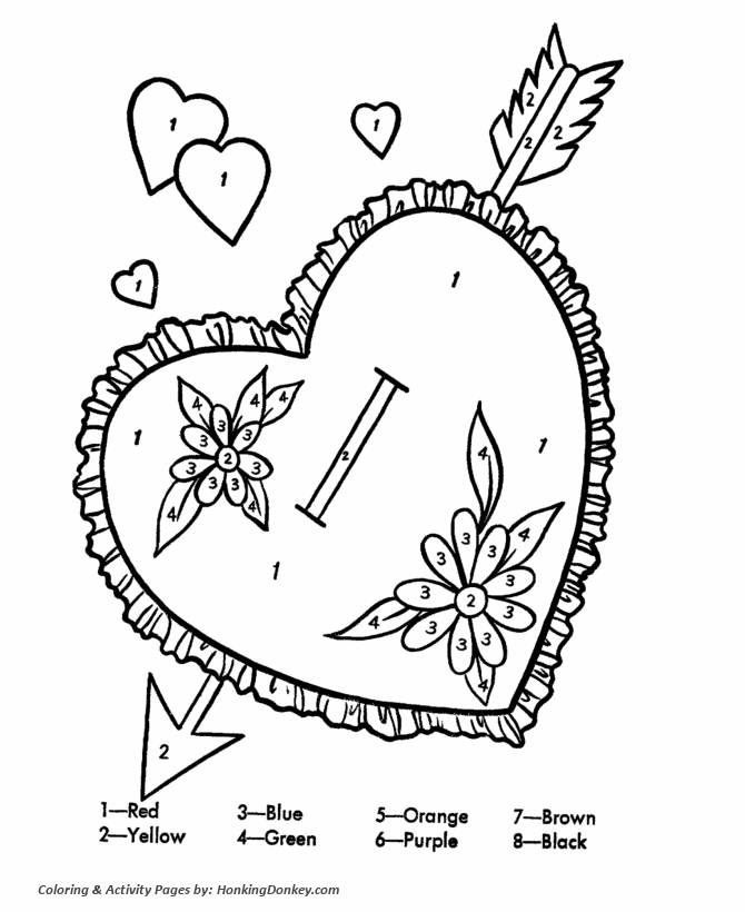 Valentines Cards Coloring Pages - Color by Number Valentine heart