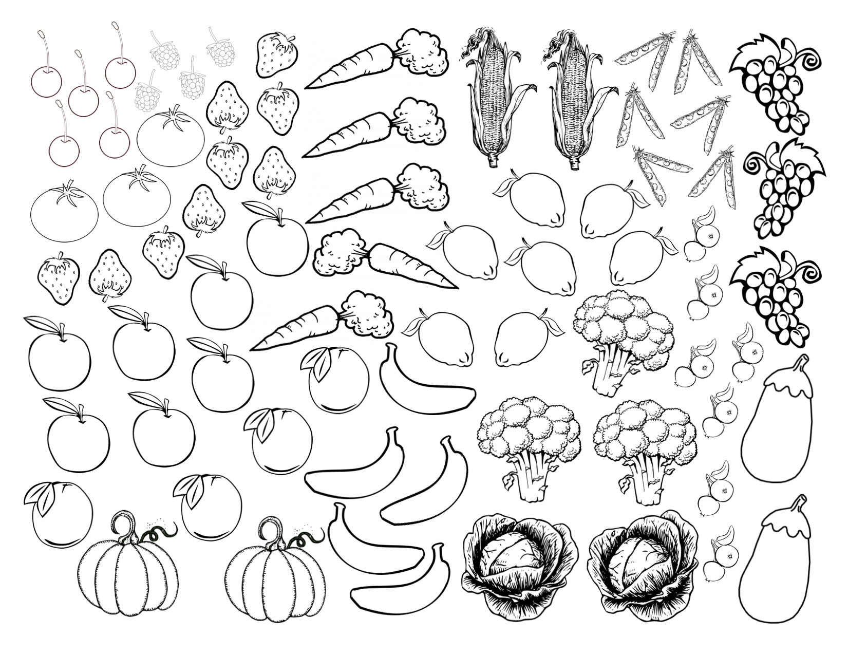 Free Fruits And Vegetables Coloring Pages for Kids Printable Download