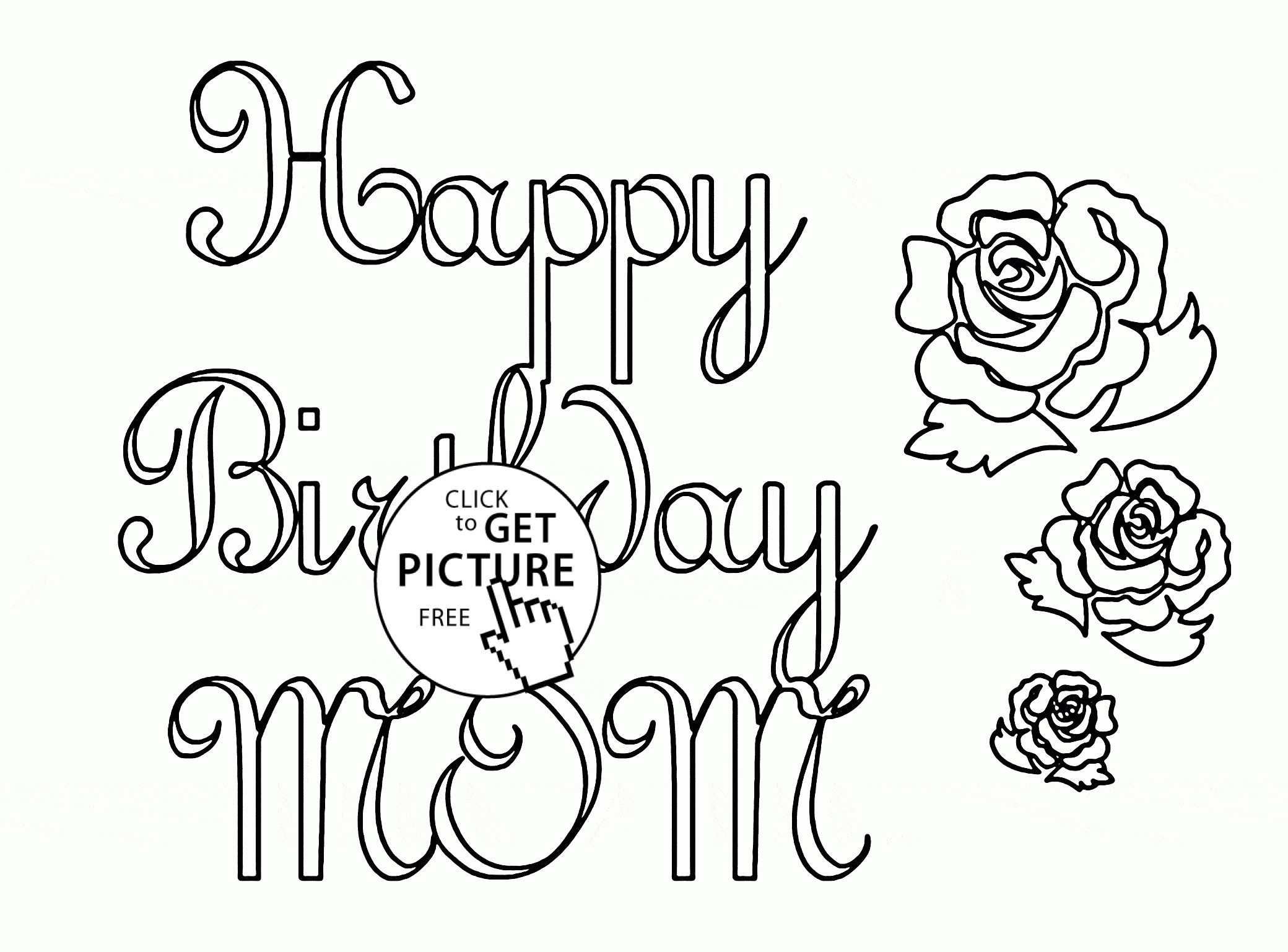 Happy Birthday Mom coloring page for kids, holiday coloring pages