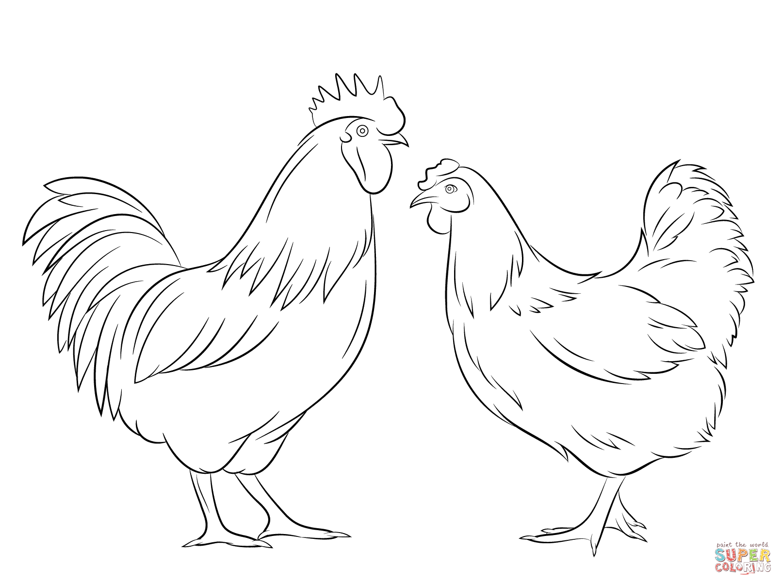 Rooster and Hen coloring page | Free Printable Coloring Pages