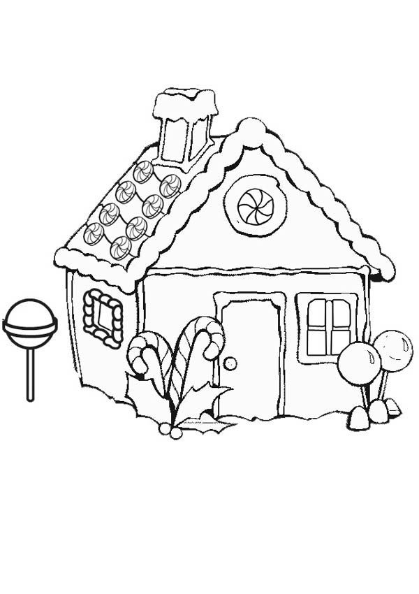 Christmas Gingerbread House on Snowy Day Coloring Page| free printable