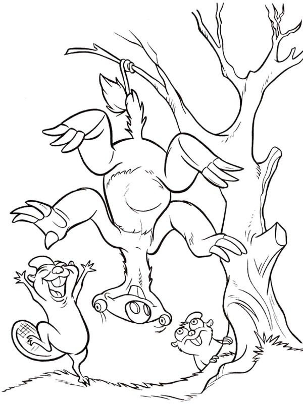 Sid Hanging on Tree Using His Tail in Ice Age Coloring Pages