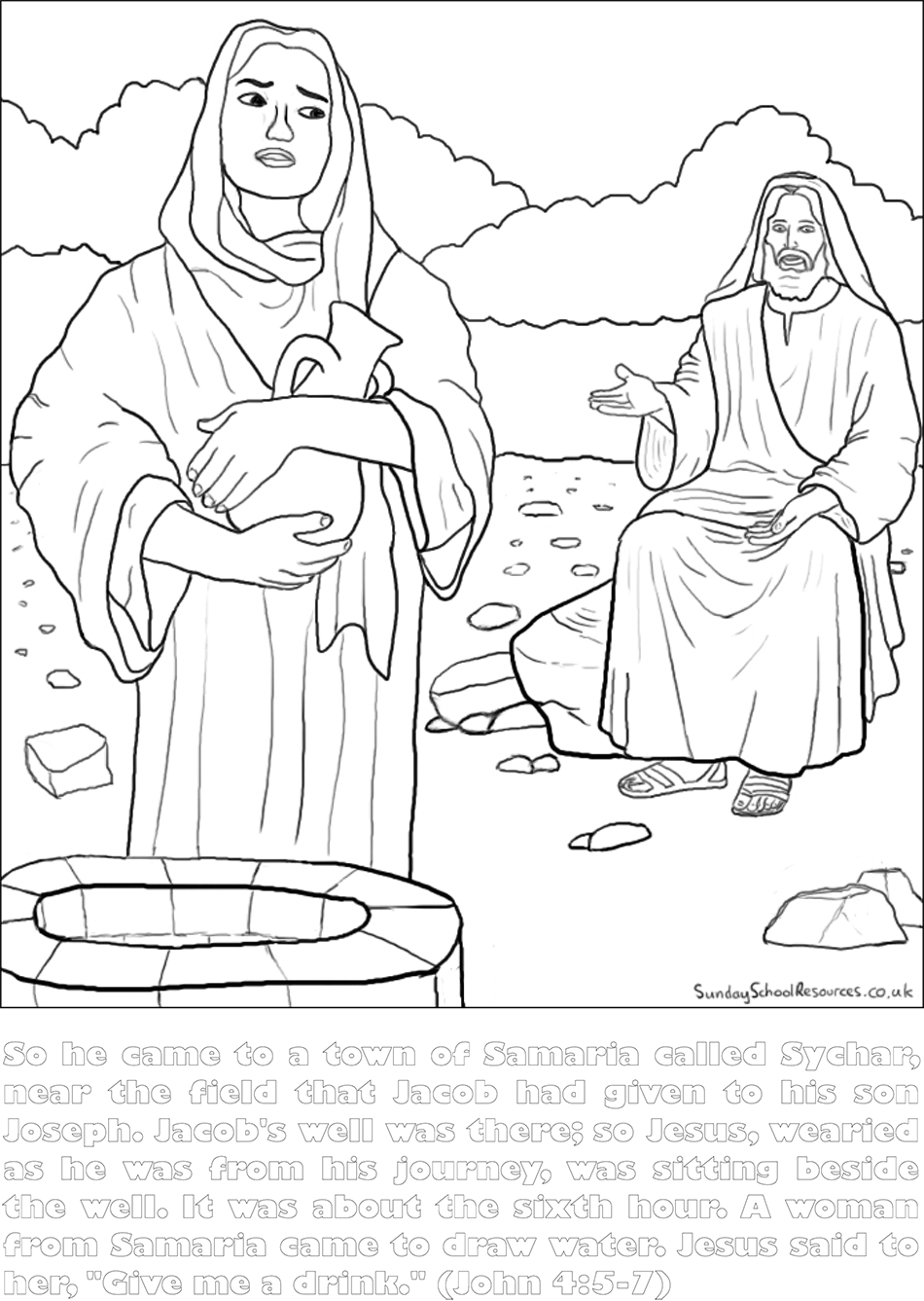 Woman at the Well Printable Coloring Page