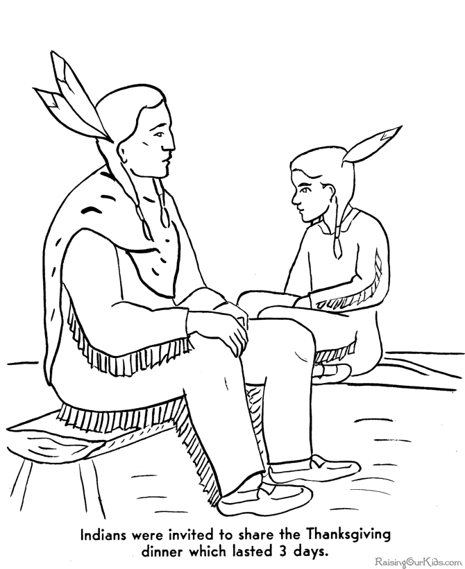 Indian and Pilgrims Thanksgiving coloring Page