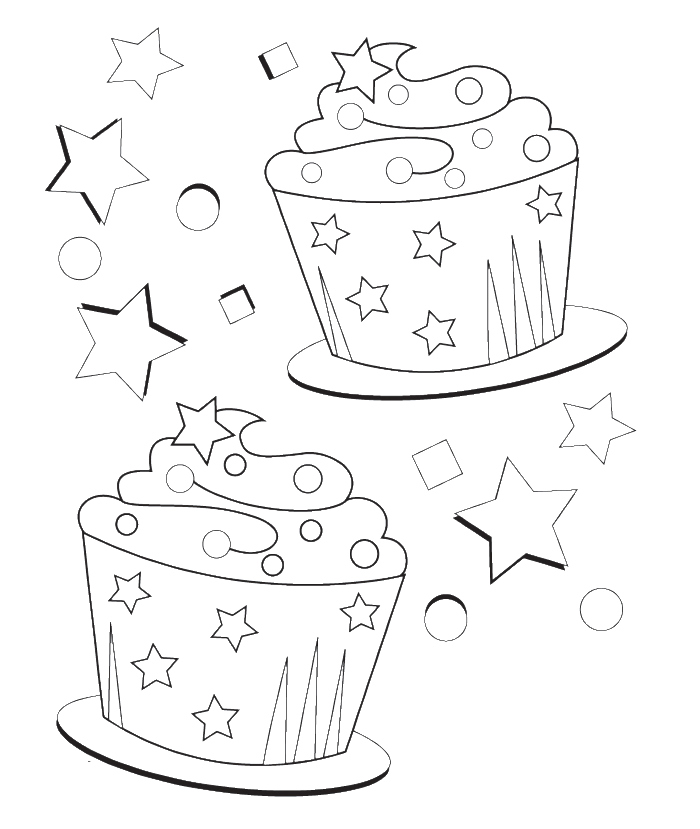 Two Birthday Cupcake Is Tasty And Delicious Coloring Page