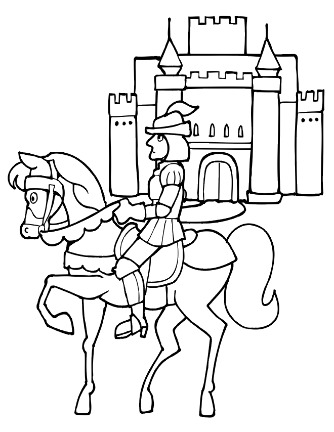 Knight and Horse Coloring Page | Horse In Front Of Castle