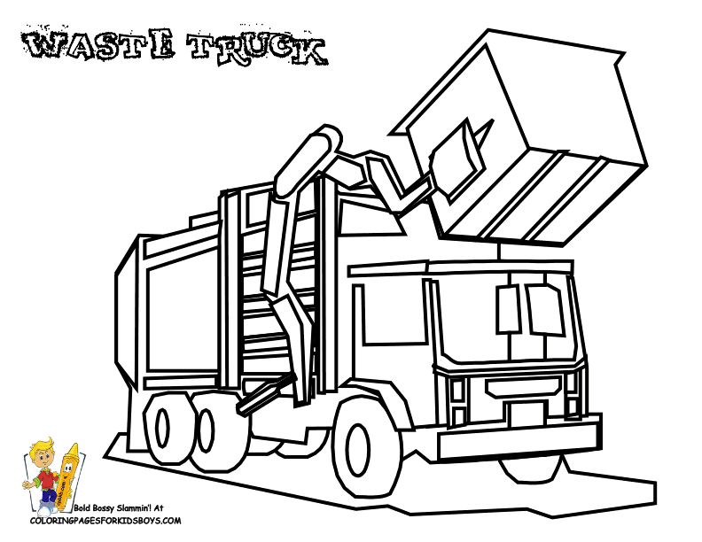 Construction Coloring Page Machine Roller � Waste Truck | coloring