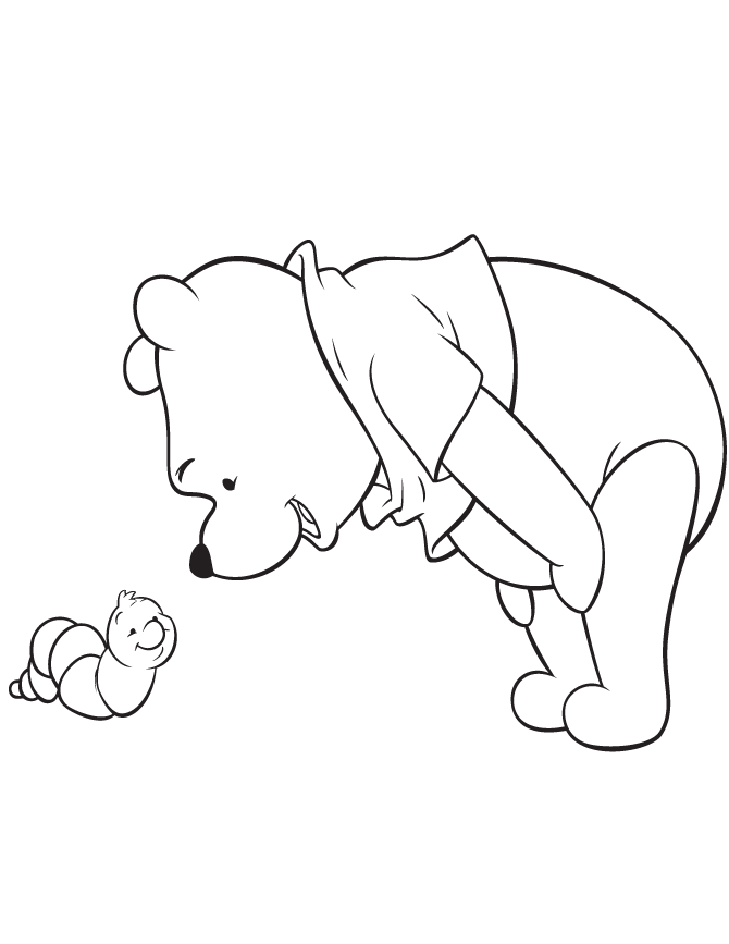 Winnie The Pooh Looking At Worm Coloring Page | Free Printable