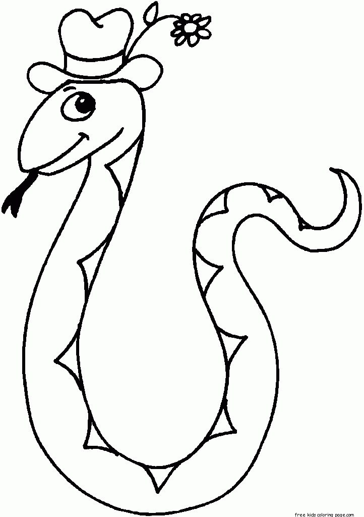 Printable Snake Wearing Hat With Flower coloring pages| free printable