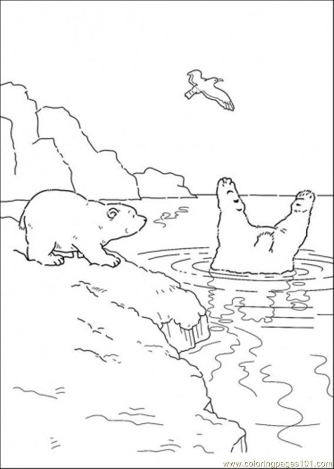 Coloring Pages Polar Bear Is Standing On Ice (Cartoons  Little