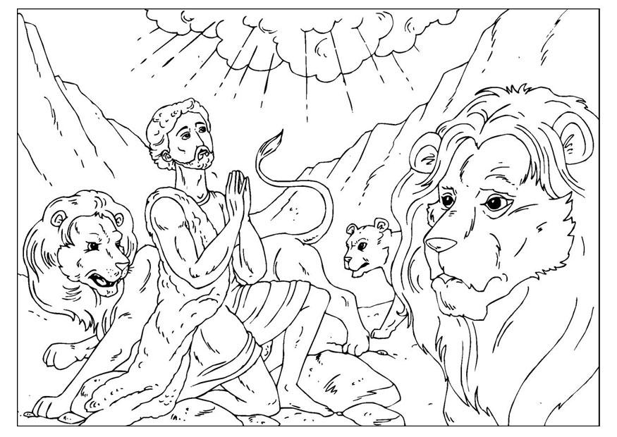 Coloring page Daniel in the lions den 