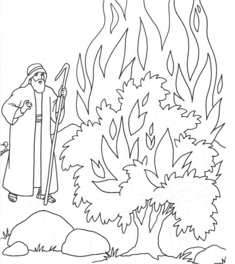 Printable Moses And The Burning Bush Coloring Page Clip Art Library Burning Bush Coloring Page
