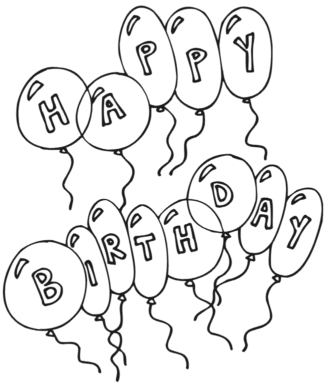 birthday coloring page happy written on balloons