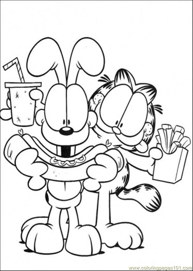 Coloring Pages Garfield And Oddie Are Eating (Cartoons  Garfield