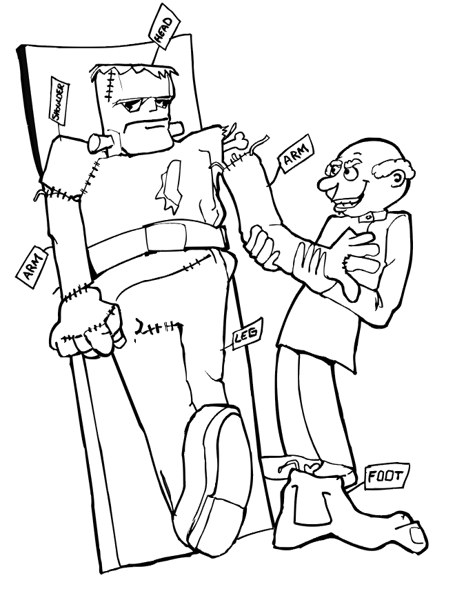 Frankenstein Coloring Page | Assembling the Monster