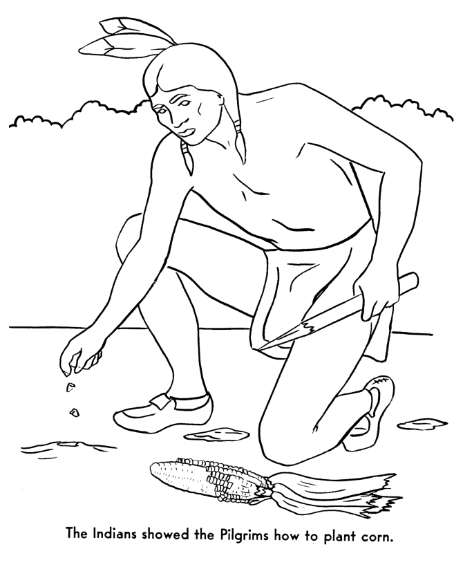 The Pilgrims Coloring pages: Squanto taught the Pilgrims how