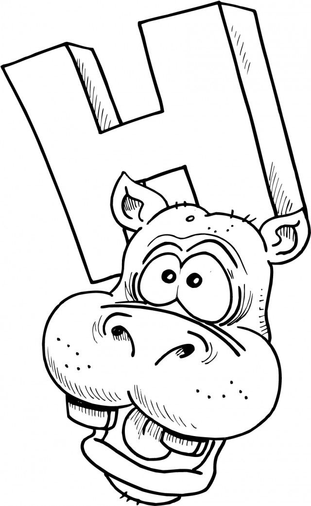 Colouring Page Of Letter H With A Hippo Coloring Point