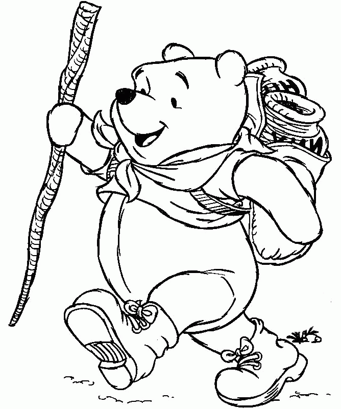Winnie The Pooh With Honey And Balloons Coloring Pages - Winnie