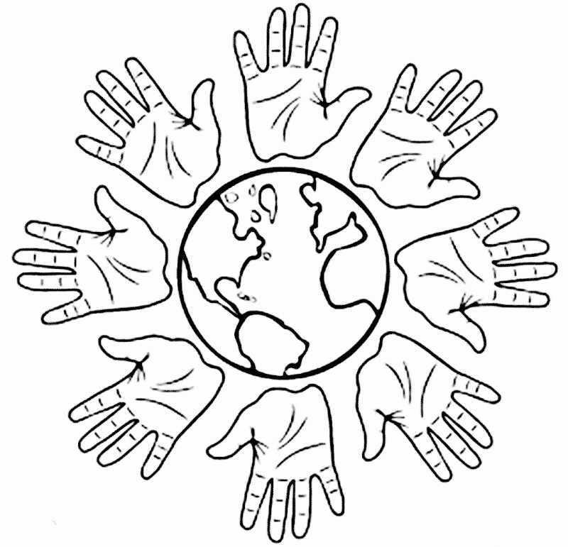 Images of hands and world coloring pages
