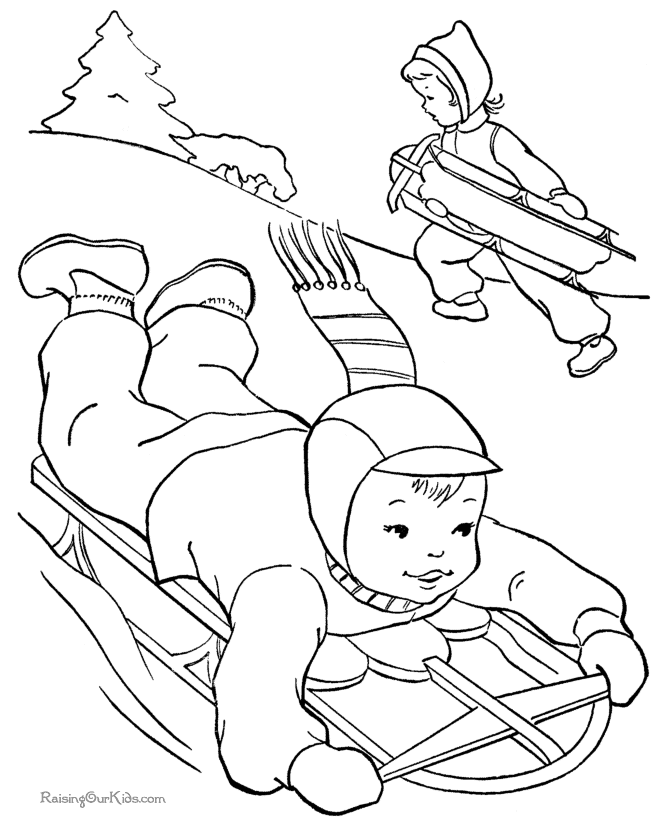 Winter sledding picture to color