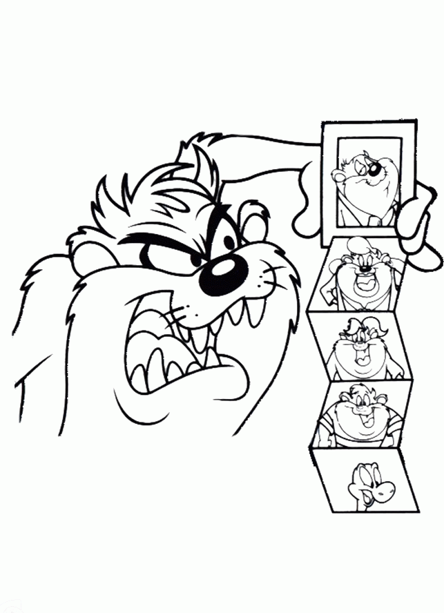 Tasmanian Devil Viewing Family Photos Coloring Pages - Looney