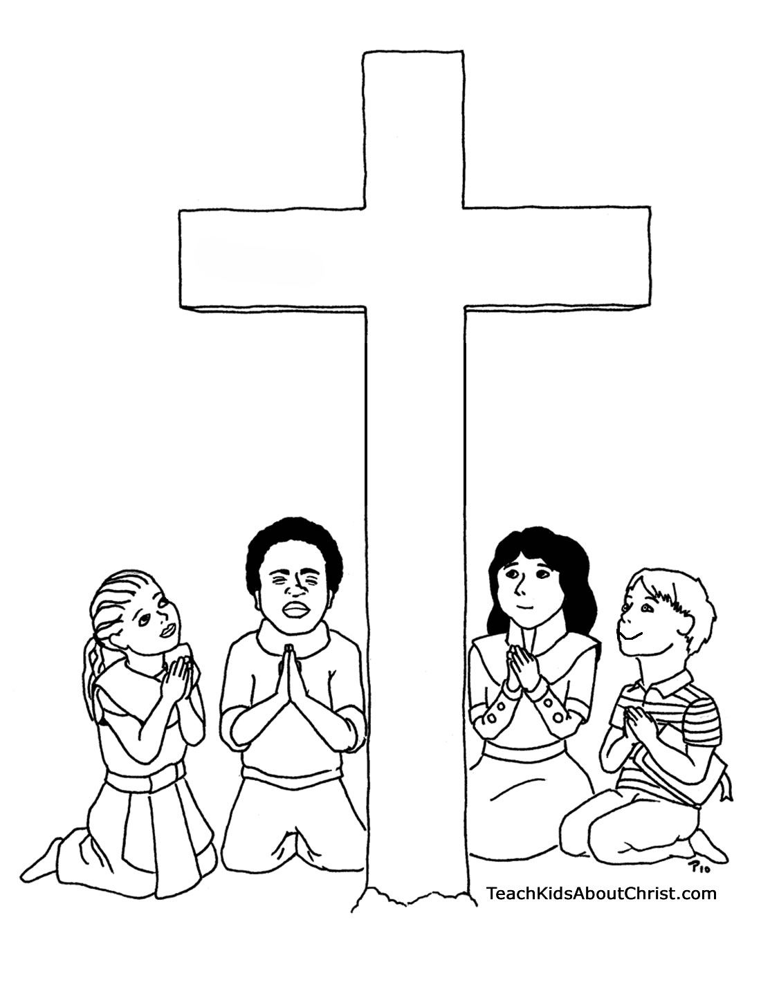 Children With Cross Coloring Page | Teach Kids About Christ