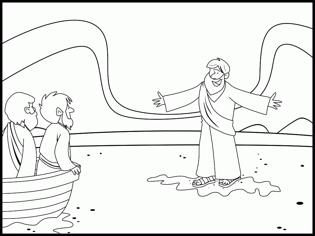 Jesus Walks on Water Coloring Page