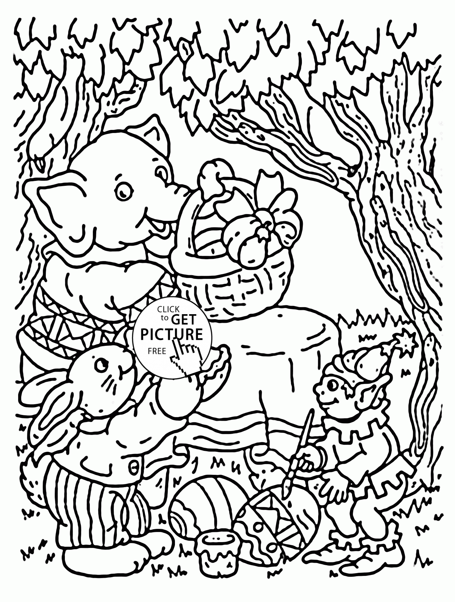Easter in the Forest coloring page for kids, coloring pages