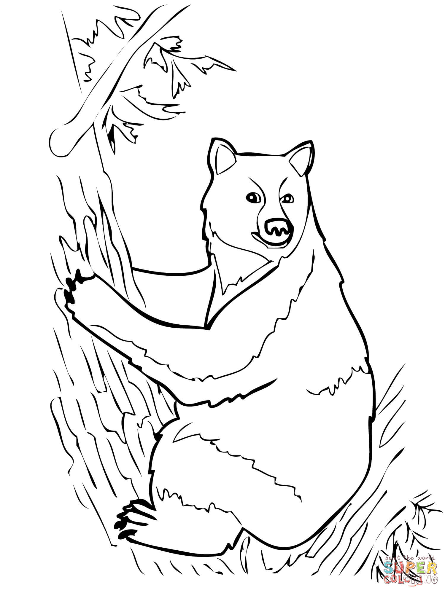 American Black Bear Sits on Tree coloring page | Free Printable