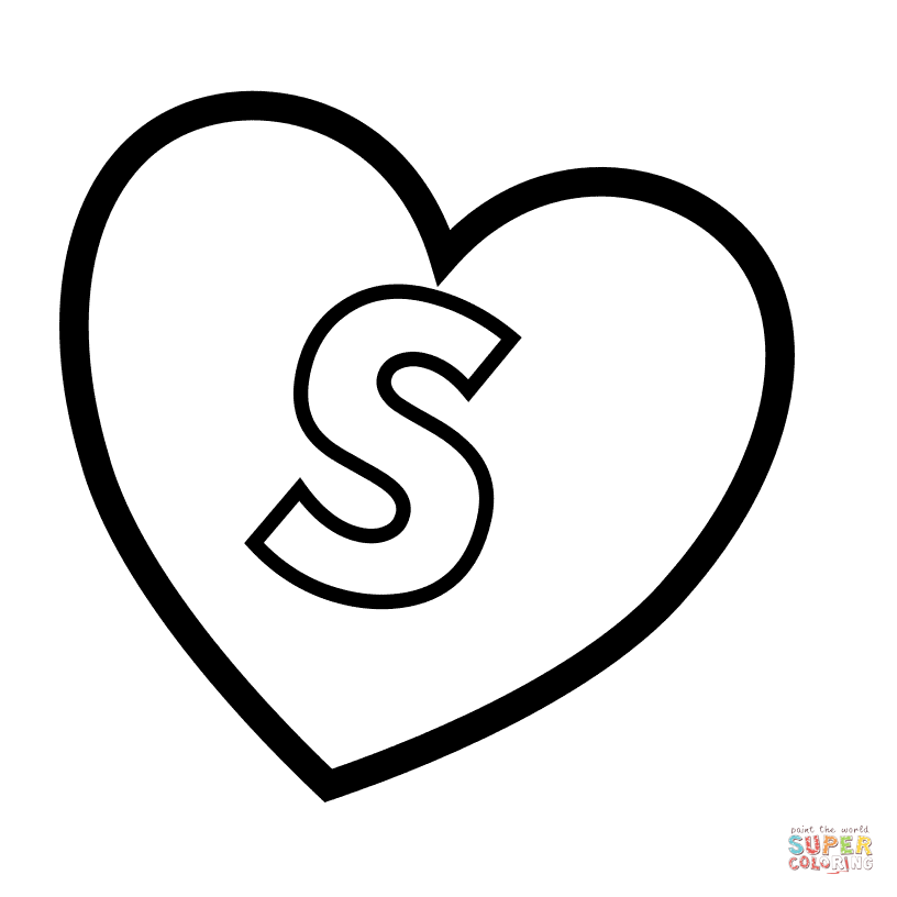 Letter S in Heart coloring page | Free Printable Coloring Pages