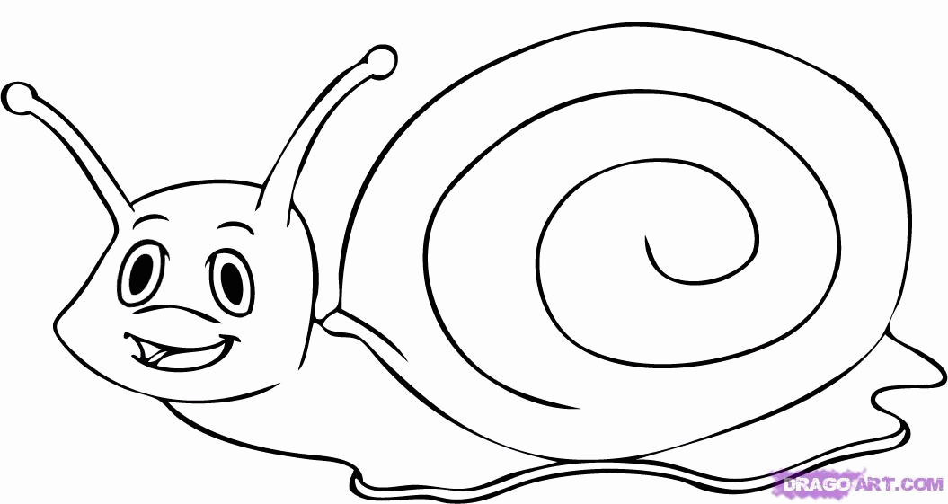 How to Draw a Cartoon Snail, Step by Step, Cartoon Animals