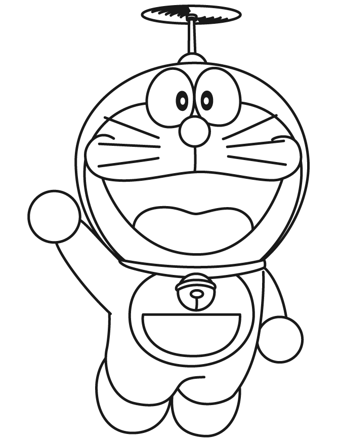 Doraemon Rides Broom Halloween Coloring Page 