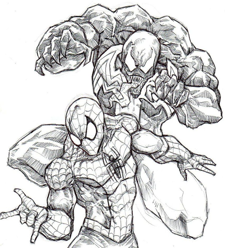 Featured image of post Spiderman Vs Venom Drawing Spiderman vs venom coloring pages drawing of villain vs peter parker fighting with uncovered heads