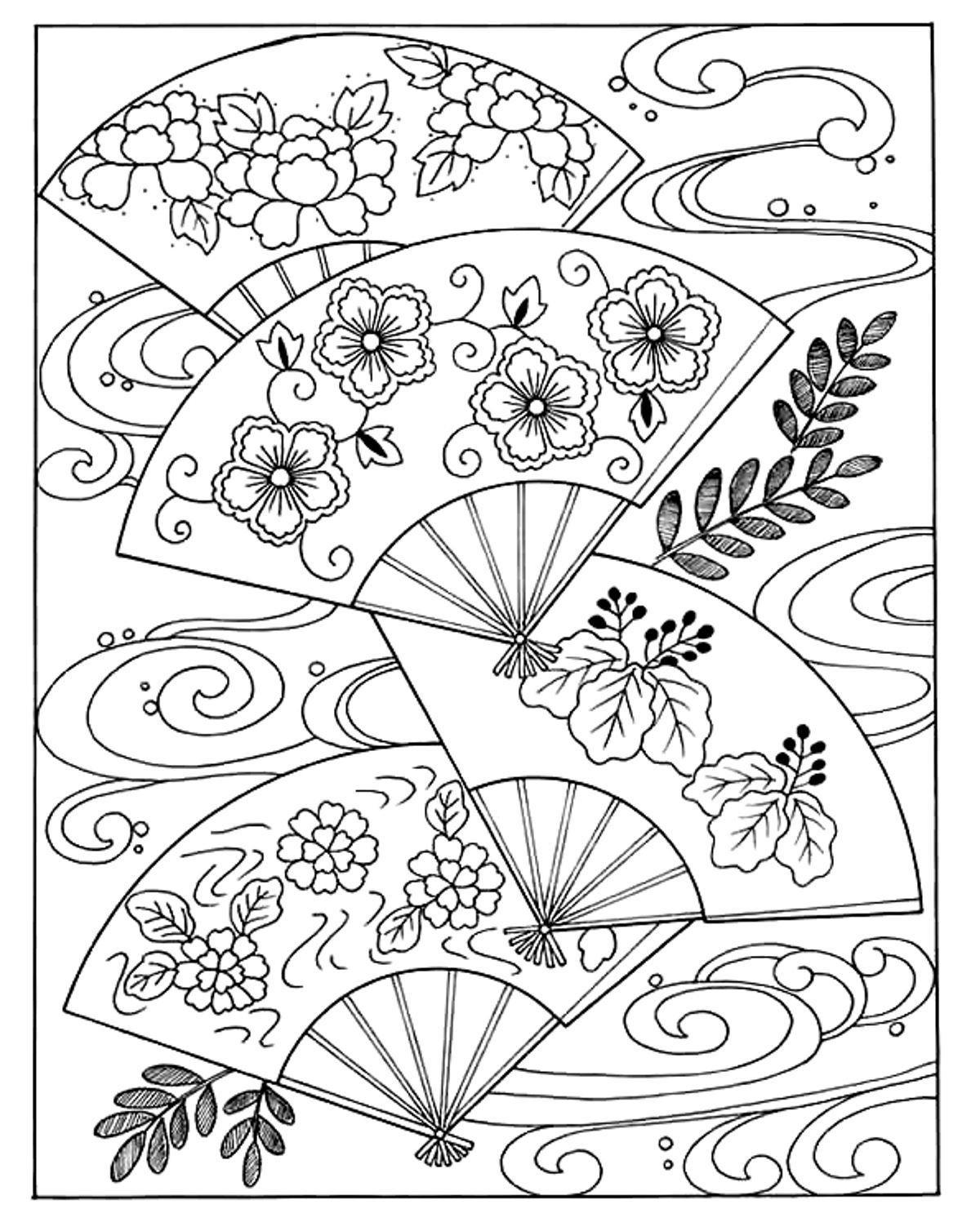 Japan - | Coloring Pages For Adults : coloring-japanese-hand-fan